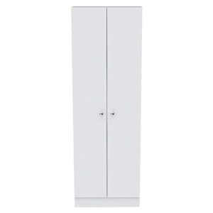 Levan Home Contemporary Kitchen Tall Utility Storage Pantry Cabinet in White & Light Oak with Metal Handles