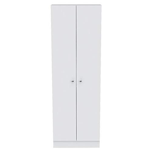 Levan Home Contemporary Kitchen Tall Utility Storage Pantry Cabinet in White & Light Oak with Metal Handles