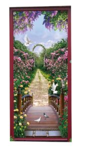 izielad 3d garden flowers self-adhesive door wallpaper murals wall stickers peel and stick door poster for home decoration vinyl removable art decal 30.3" x78.7