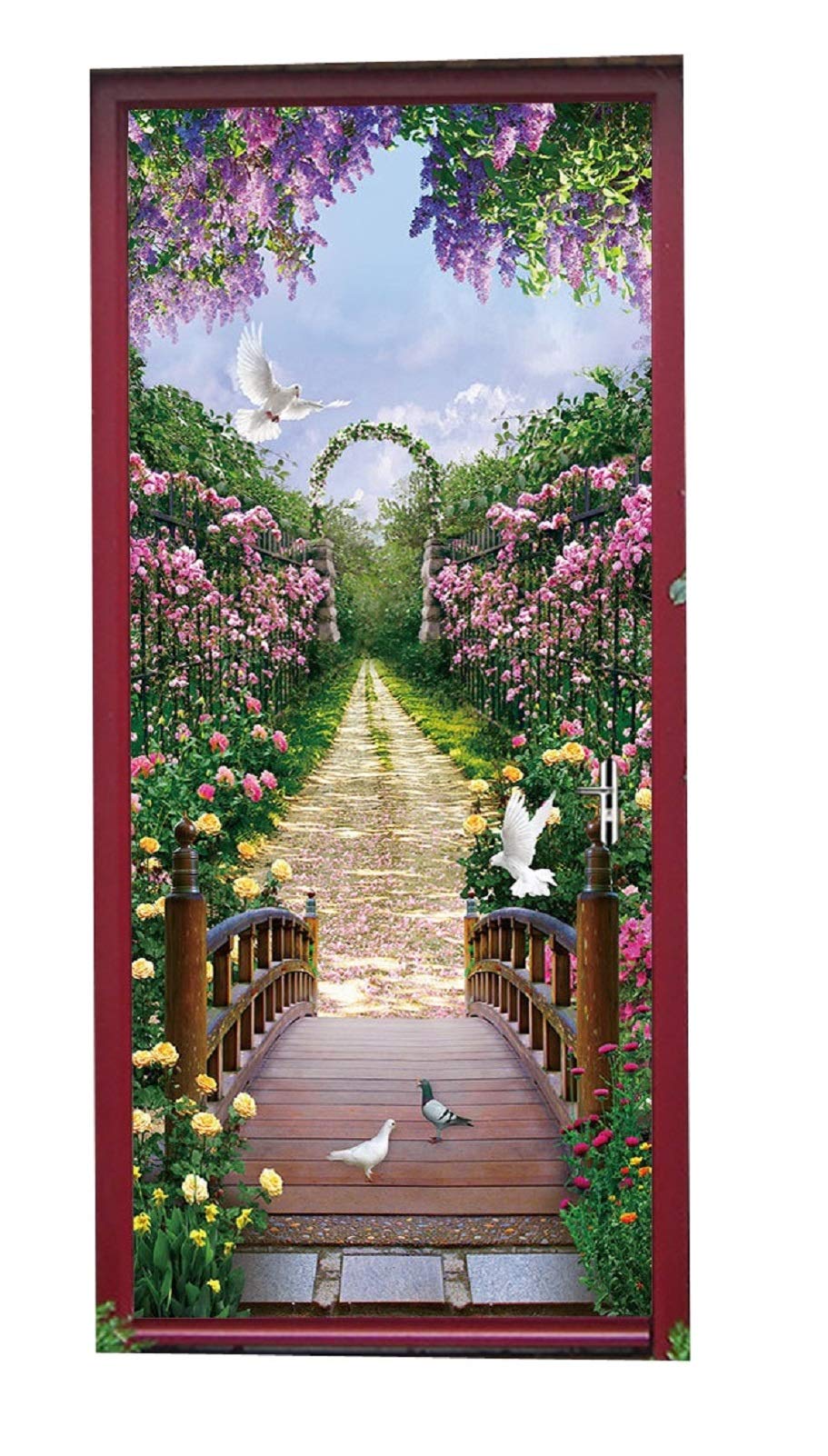 Izielad 3D Garden Flowers Self-Adhesive Door Wallpaper Murals Wall Stickers Peel and Stick Door Poster for Home Decoration Vinyl Removable Art Decal 30.3" x78.7