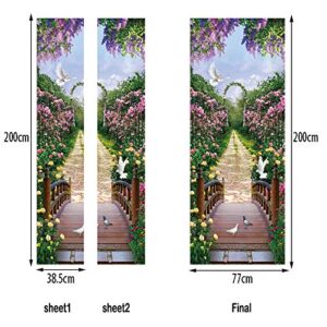 Izielad 3D Garden Flowers Self-Adhesive Door Wallpaper Murals Wall Stickers Peel and Stick Door Poster for Home Decoration Vinyl Removable Art Decal 30.3" x78.7