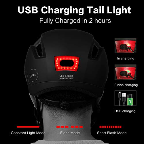 Adult Men Women Bike Helmet with Integrated Taillight for Urban Commuter Cycling Scooter E-Bike Skateboard