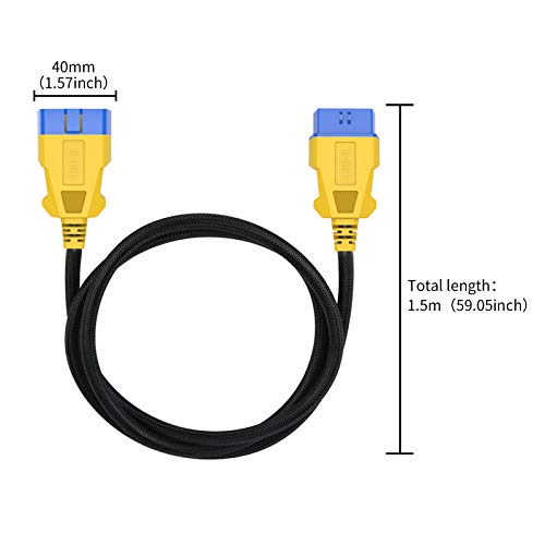 OBD Wired 150cm 16Pin Male to Female Extension Cable Diagnostic Extender Cord, Yellow (Round 16 Pin 150cm) (Nylon)