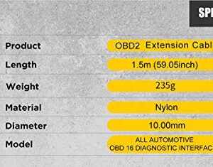 OBD Wired 150cm 16Pin Male to Female Extension Cable Diagnostic Extender Cord, Yellow (Round 16 Pin 150cm) (Nylon)