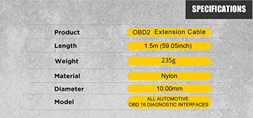 OBD Wired 150cm 16Pin Male to Female Extension Cable Diagnostic Extender Cord, Yellow (Round 16 Pin 150cm) (Nylon)