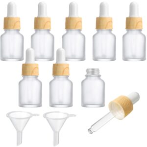 8 pieces frosted glass dropper bottles essential oil bottles with eye dropper and bamboo lids perfume sample bottles essence liquid cosmetic containers and 2 pieces funnel (5 ml/ 0.2 oz)