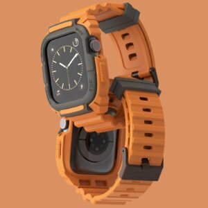 Compatible for Apple Watch Strap 44mm 42mm with Bumper Case, Loxoto Rugged Protective Drop Shock Resistant Case with TPU Band Strap Fit for iWatch 6/SE/5/4/3 Men Women Sport Military Style, Kumquat, One Size, Military