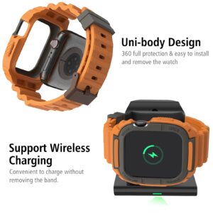 Compatible for Apple Watch Strap 44mm 42mm with Bumper Case, Loxoto Rugged Protective Drop Shock Resistant Case with TPU Band Strap Fit for iWatch 6/SE/5/4/3 Men Women Sport Military Style, Kumquat, One Size, Military