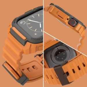 Compatible for Apple Watch Strap 44mm 42mm with Bumper Case, Loxoto Rugged Protective Drop Shock Resistant Case with TPU Band Strap Fit for iWatch 6/SE/5/4/3 Men Women Sport Military Style, Kumquat, One Size, Military