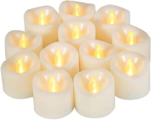 candle idea realistic flame led tea lights 12 pack 1.5" x 1.5", flameless flickering tea candle battery operated/electric tealights small led candles for halloween, christmas, lantern decorations