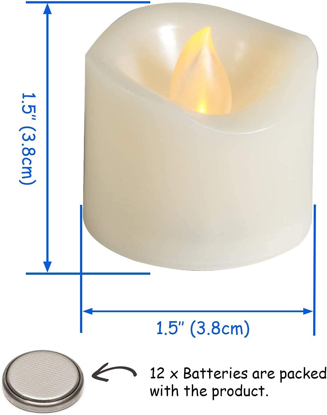 CANDLE IDEA Realistic Flame LED Tea Lights 12 Pack 1.5" x 1.5", Flameless Flickering Tea Candle Battery Operated/Electric Tealights Small LED Candles for Halloween, Christmas, Lantern Decorations