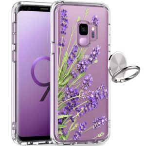 giika galaxy s9 case, clear heavy duty shockproof girls women protective phone cover case for samsung galaxy s9, purple flowers