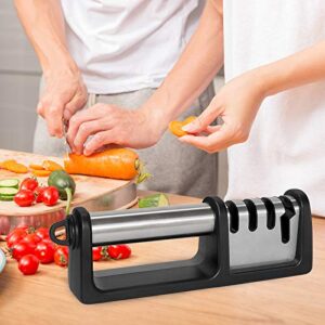 Knife Sharpener 4-Stage Kitchen Knife and Scissor Sharpeners With 304 Finger Guarder and Cleaning Brush