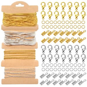 TOAOB 33 Feet Jewelry Making Chains for Necklace 1.2mm Snake Chains Gold Silver Metal Cable Chain Link with Lobster Clasps Cord Ends Jump Rings for Bracelet Jewelry Making