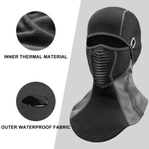 ROCKBROS Ski Mask Cold Weather Balaclava Windproof Fleece Thermal Face Mask Men Women Winter Neck Gaiter Motorcycle Riding Grey Black