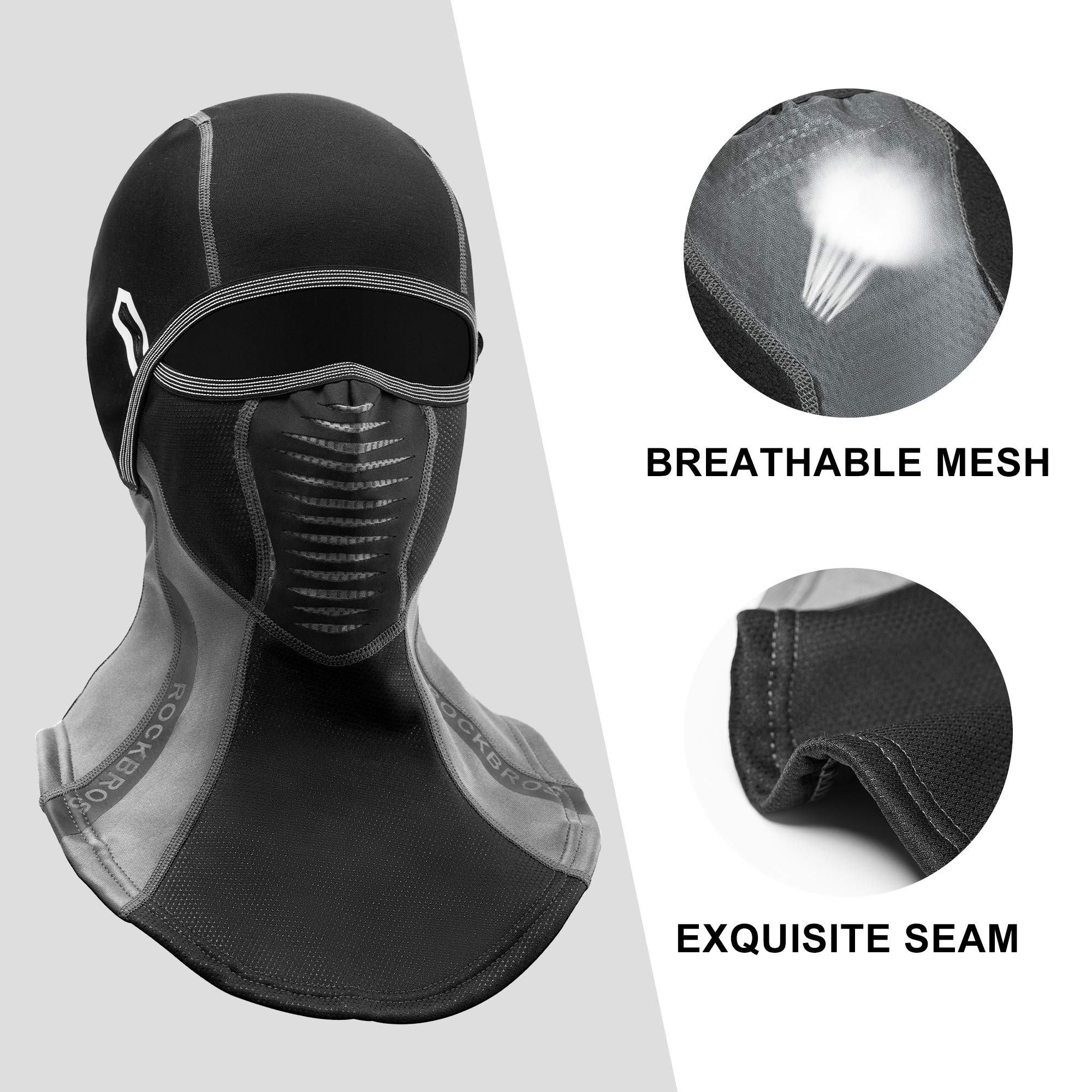 ROCKBROS Ski Mask Cold Weather Balaclava Windproof Fleece Thermal Face Mask Men Women Winter Neck Gaiter Motorcycle Riding Grey Black