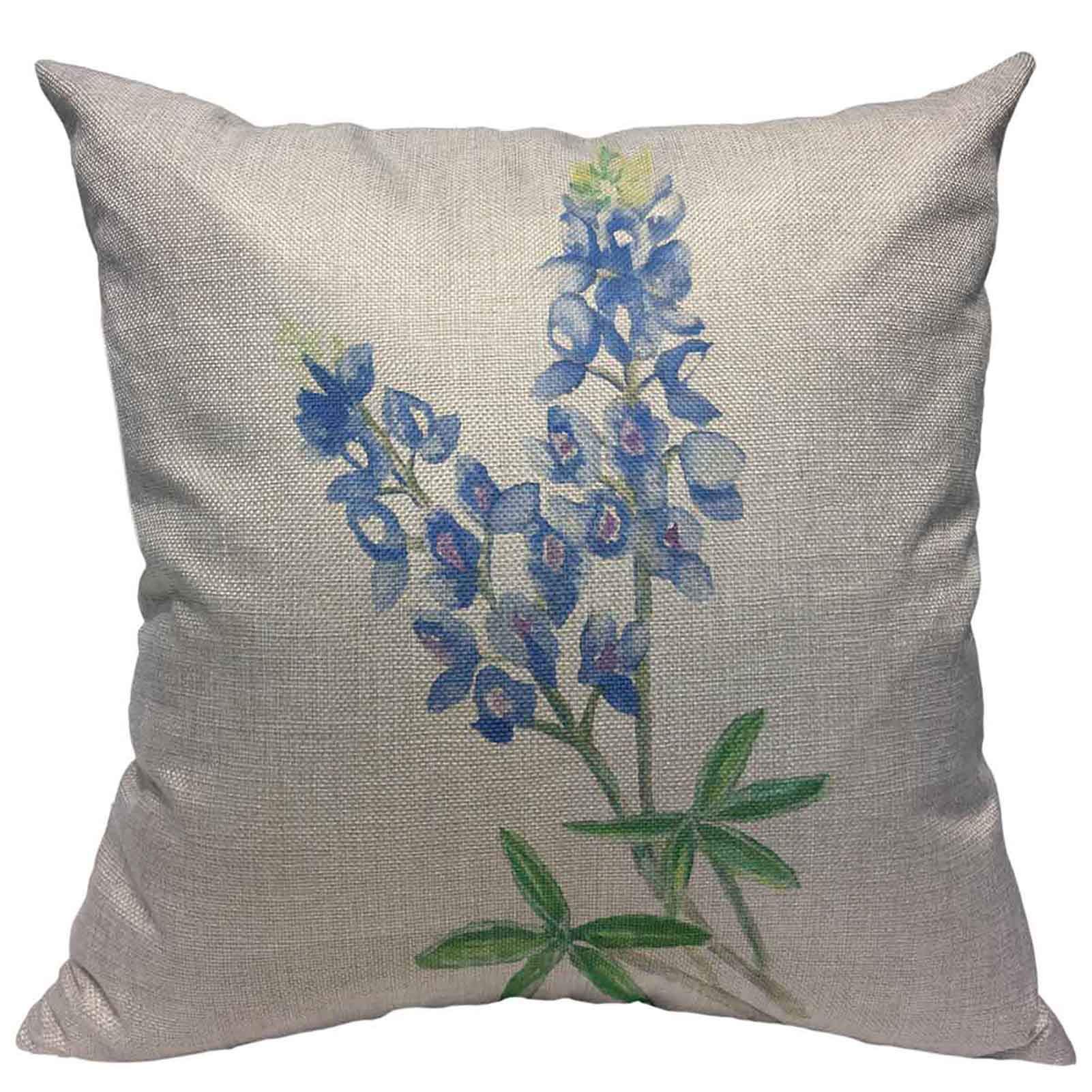 VERSUSWOLF Throw Pillow Covers Blue Texas Watercolor Bluebonnet Cotton Linen Decorative Square Pillowcases Cushion Cover 18 X 18 Inch