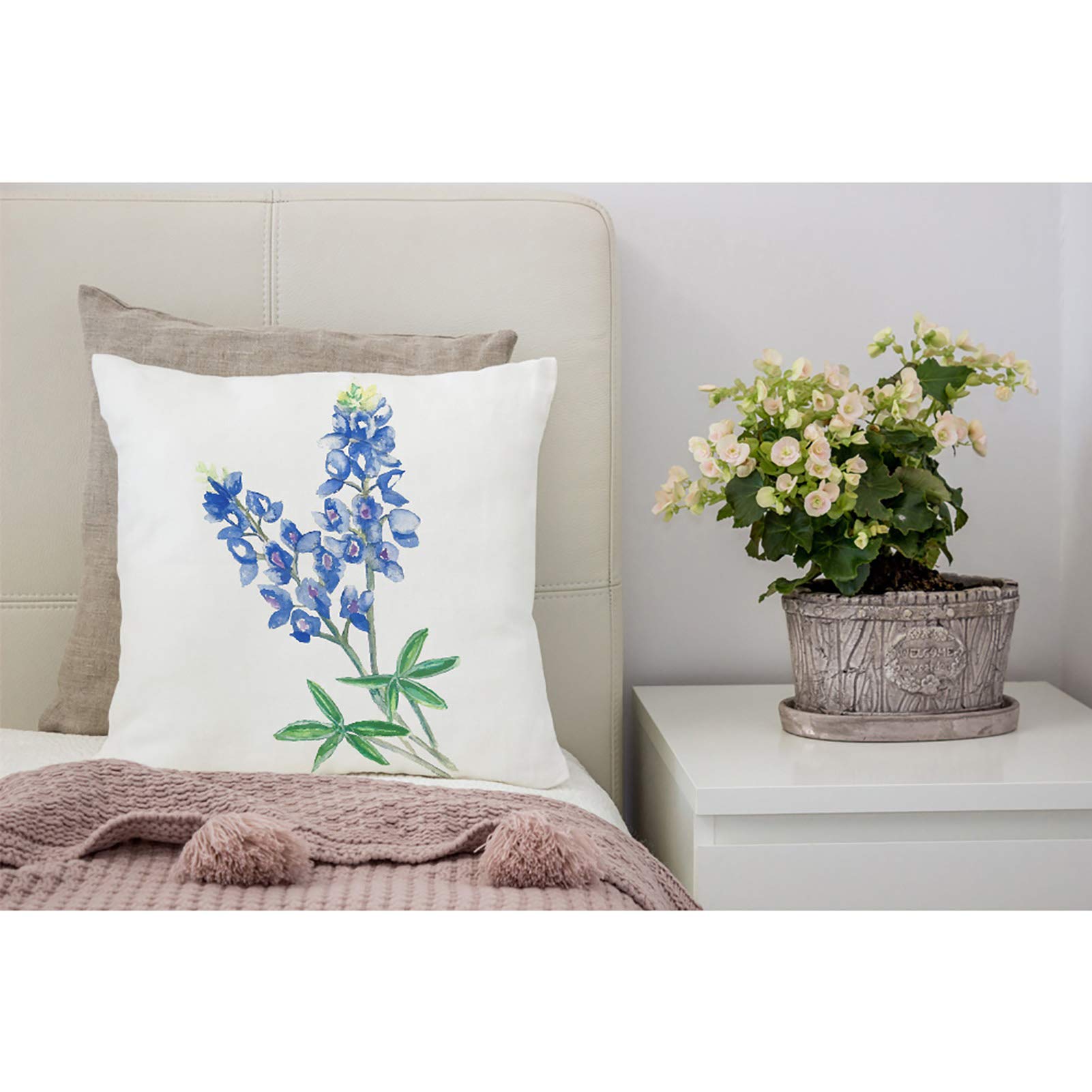 VERSUSWOLF Throw Pillow Covers Blue Texas Watercolor Bluebonnet Cotton Linen Decorative Square Pillowcases Cushion Cover 18 X 18 Inch