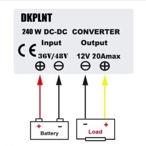 dkplnt 20A 240W 12v Golf Cart 48V 36V to 12V Converter Voltage Regulator Reducer Transformer with Fuse