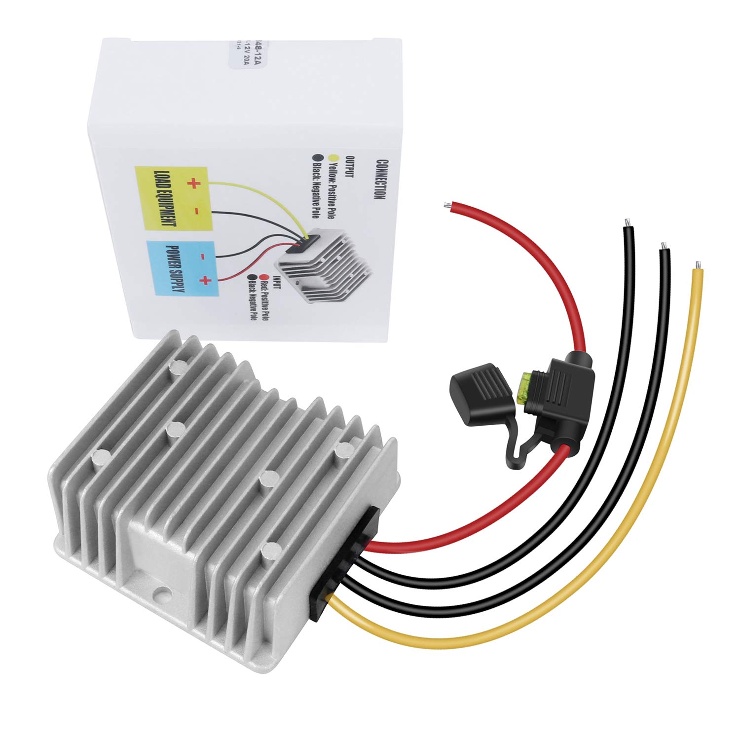 dkplnt 20A 240W 12v Golf Cart 48V 36V to 12V Converter Voltage Regulator Reducer Transformer with Fuse