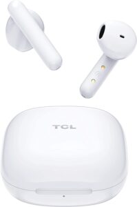 tcl s150 true wireless earbuds, deep bass with 13mm drivers, bluetooth 5.0 headphones, type c charging case, noise isolation, waterproof touch control wireless earphones with mic for work, white