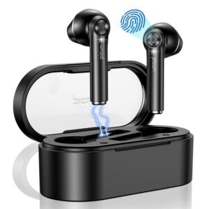 heyking wireless earbuds, bluetooth 5.0 in ear headphones wireless charging case tws earphones with mic, deep bass/ipx4 waterproof/42h playtime/touch control,black