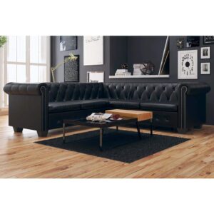 Festnight 5-Seater Sofa Faux Leather Upholstered L-Shaped Chesterfield Corner Sofa Couch with Cushions for Living Room, Home, Office Furniture 80.7 x 80.7 x 28.7 Inches (L x W x H)