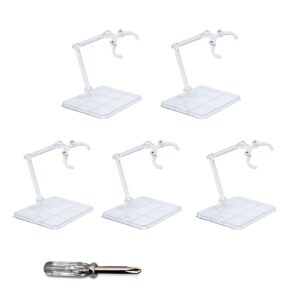 pomer action figure stand, 5 pcs transparent assembly action figure display holder base model support stand compatible with 6" hg/rg/sd gundam 1/144 toy with screwdriver