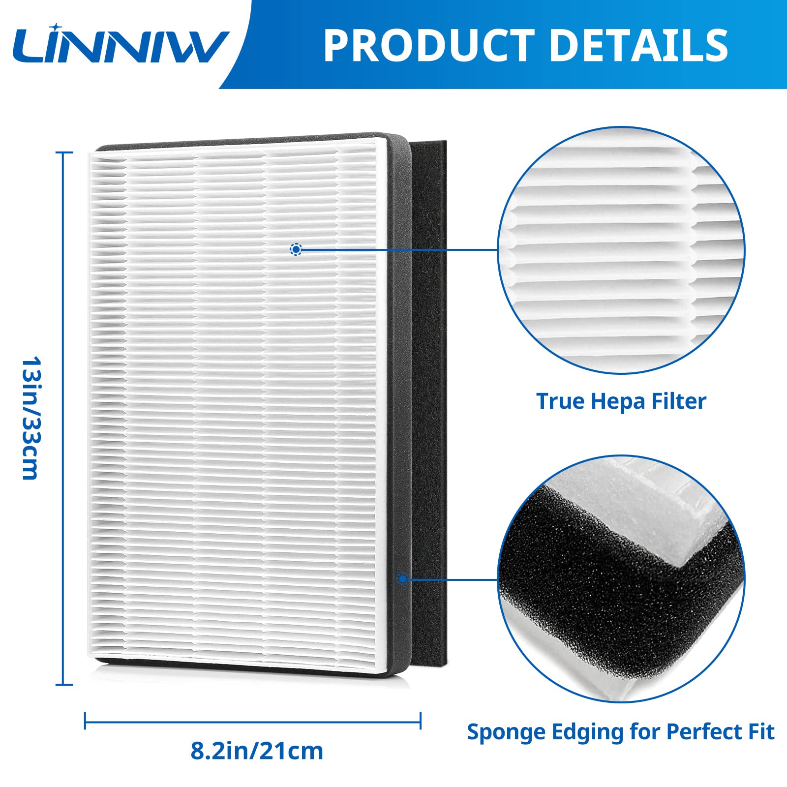 LINNIW 2 Pack F2 A2 True HEPA Replacement Filter Compatible with 3M Filtrete Room Air Purifier Models FAP-C02WA-G2 FAP-C03BA-G2 FAP-T03BA-G2 FAP-SCO2N FAP-CO2-A2 FAP-CO3-A2 FAP-TO3-A2