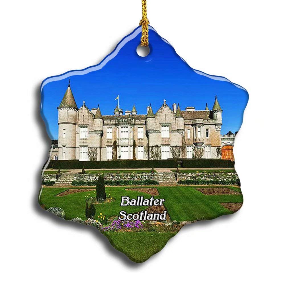 "N/A" UK Scotland Ballater Balmoral Castle Christmas Ceramic Ornament Xmas Tree Decor Souvenirs Double Sided Snowflake Porcelain Home Gifts