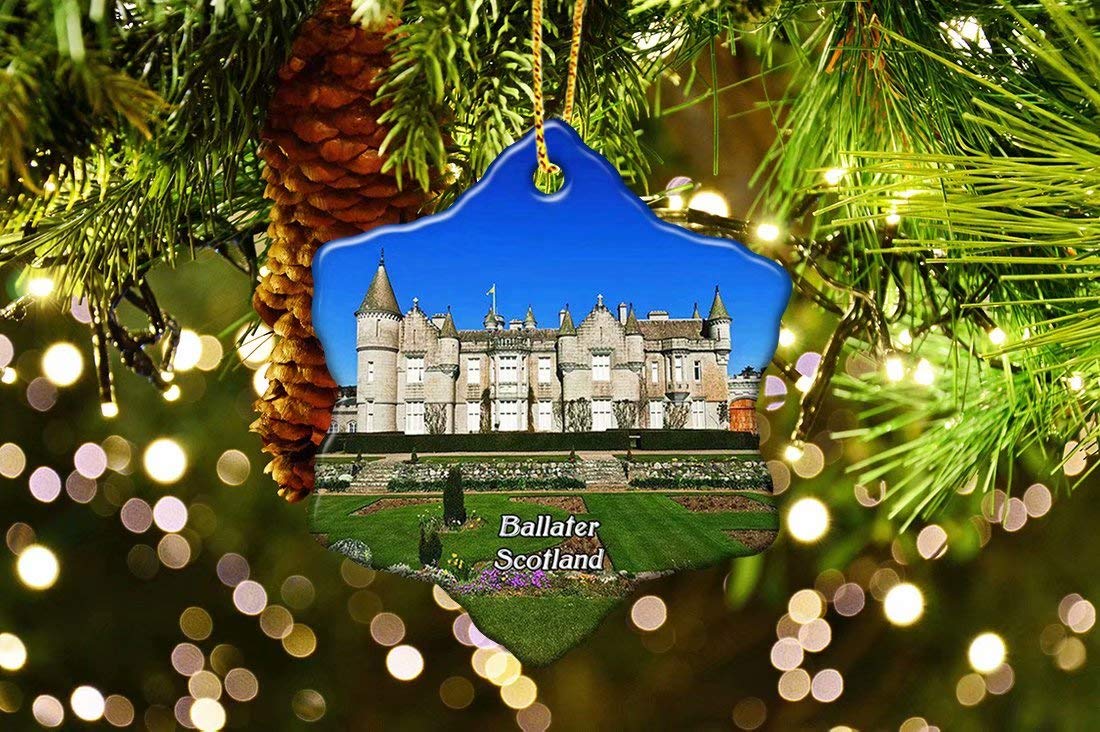 "N/A" UK Scotland Ballater Balmoral Castle Christmas Ceramic Ornament Xmas Tree Decor Souvenirs Double Sided Snowflake Porcelain Home Gifts