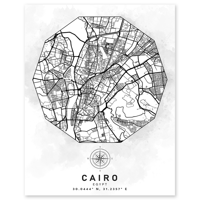 Cairo Egypt Aerial Street Map Wall Print - World Geography Classroom Decor