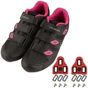 CyclingDeal Bicycle Road Bike Universal Cleat Mount Women's Cycling Shoes Black with 9-Degree Floating Look ARC Delta Compatible Cleats Compatible with Peloton Indoor Bikes Pedals Size 40