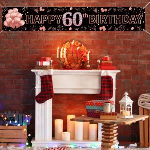 Pimvimcim Happy 60th Birthday Banner Decorations, Rose Gold Large 60 Birthday Party Sign Supplies, 60 Years Old Birthday Photo Booth Backdrop Decor for Women(9.8x1.6ft)