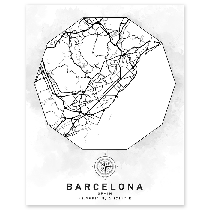 Barcelona Spain Aerial Street Map Wall Print - World Geography Classroom Decor