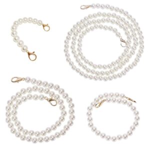 4pcs diy imitation pearl beads short long handle shoulder cross body bag handbag chains accessories with metal buckles