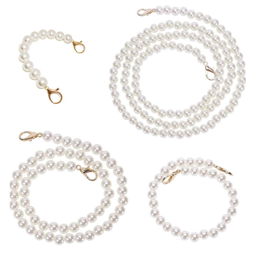 4PCS DIY Imitation Pearl Beads Short Long Handle Shoulder Cross Body Bag Handbag Chains Accessories with Metal Buckles