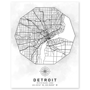 detroit michigan aerial street map wall print - geography classroom decor