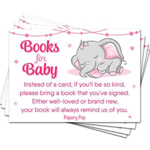 50 books for baby shower request cards for girl (50 pack) - elephant - bring a book instead of a card - baby shower invitations inserts supplies