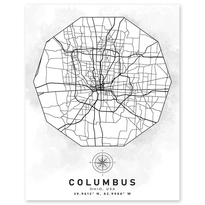 Columbus Ohio Aerial Street Map Wall Print - Geography Classroom Decor