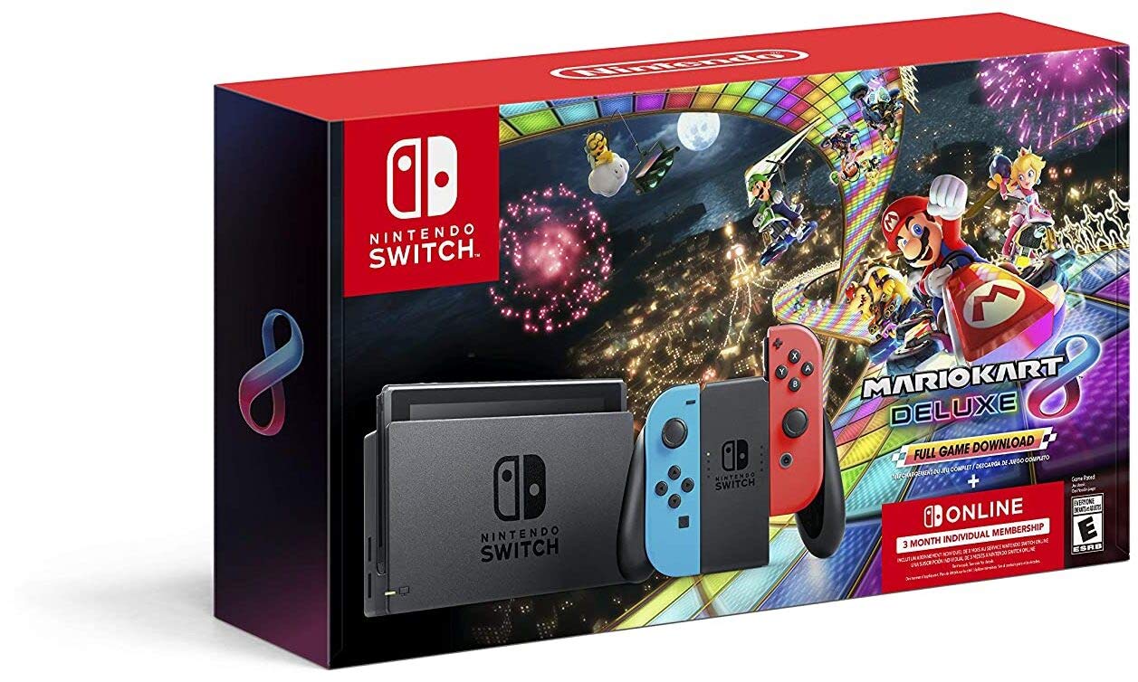 Nintendo Switch™ w/ Neon Blue & Neon Red Joy-Con™ + Mario Kart™ 8 Deluxe (Full Game Download) + 3 Month Nintendo Switch Online Individual Membership