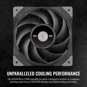 Thermaltake ToughFan 12 High Static Pressure 2000 PWM, Metal-Reinforced Motor Hub, Gen.2 Hydraulic Bearing 120mm Case/Radiator Fan (2 Pack) CL-F082-PL12BL-A Black