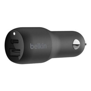 belkin 32 watt dual usb car charger - power delivery 20w usb c port & 12w usb a port for pps charging apple iphone 14, 14 pro, 14 pro max, iphone 13, samsung galaxy, airpods & more - usb-c charger