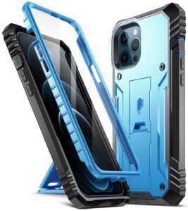 poetic revolution series for iphone 12 pro max 6.7 inch case, full-body rugged dual-layer shockproof protective cover with kickstand and built-in-screen protector, black