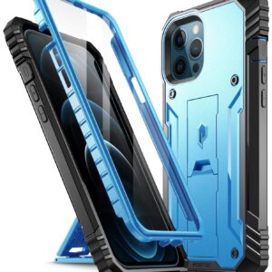 Poetic Revolution Series for iPhone 12 Pro Max 6.7 inch Case, Full-Body Rugged Dual-Layer Shockproof Protective Cover with Kickstand and Built-in-Screen Protector, Black