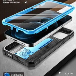 Poetic Revolution Series for iPhone 12 Pro Max 6.7 inch Case, Full-Body Rugged Dual-Layer Shockproof Protective Cover with Kickstand and Built-in-Screen Protector, Black