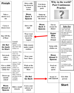 past continuous tense board game: why in the world?