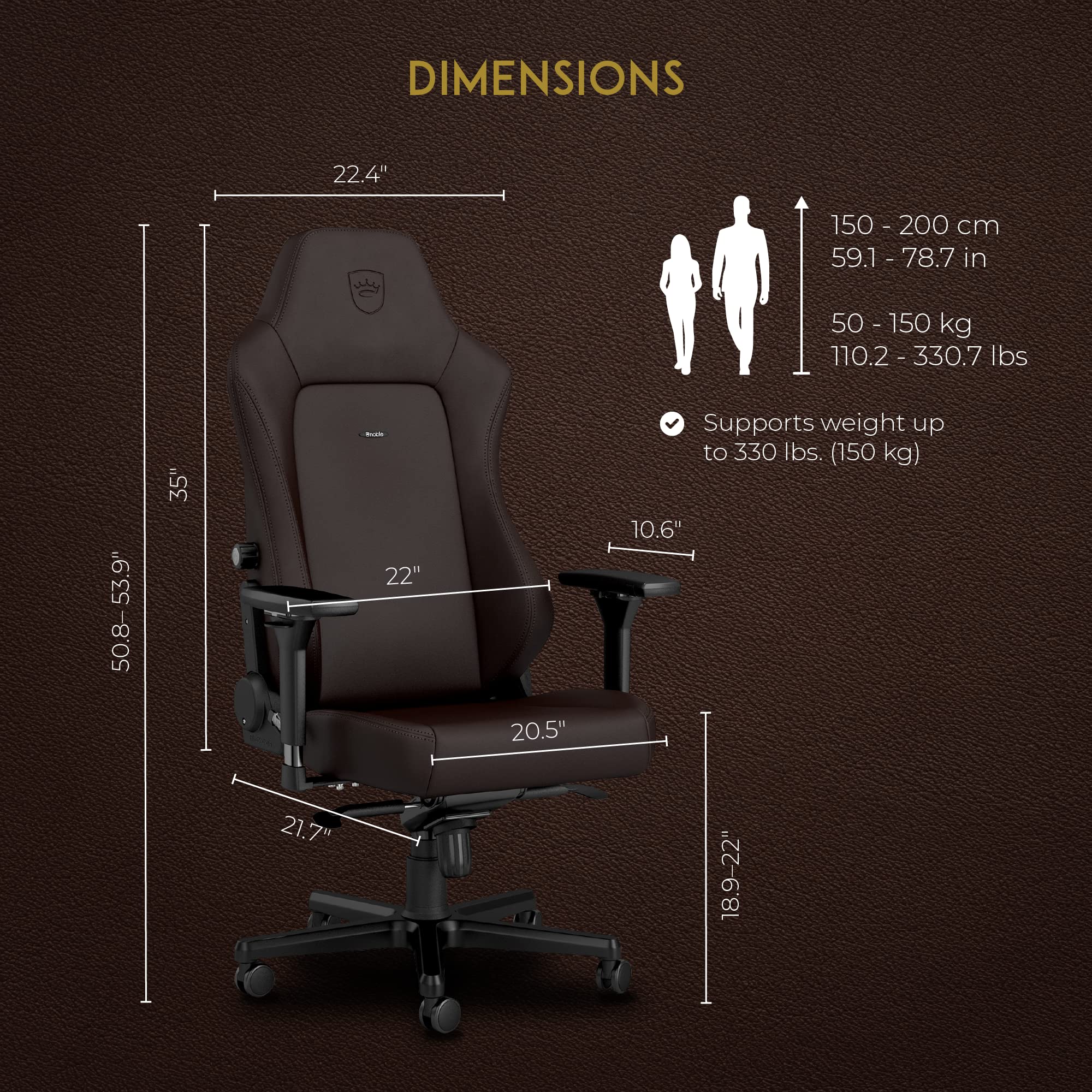 noblechairs Hero Gaming Chair/Office Chair with Lumbar Support, PU Hybrid Leather, Java Edition