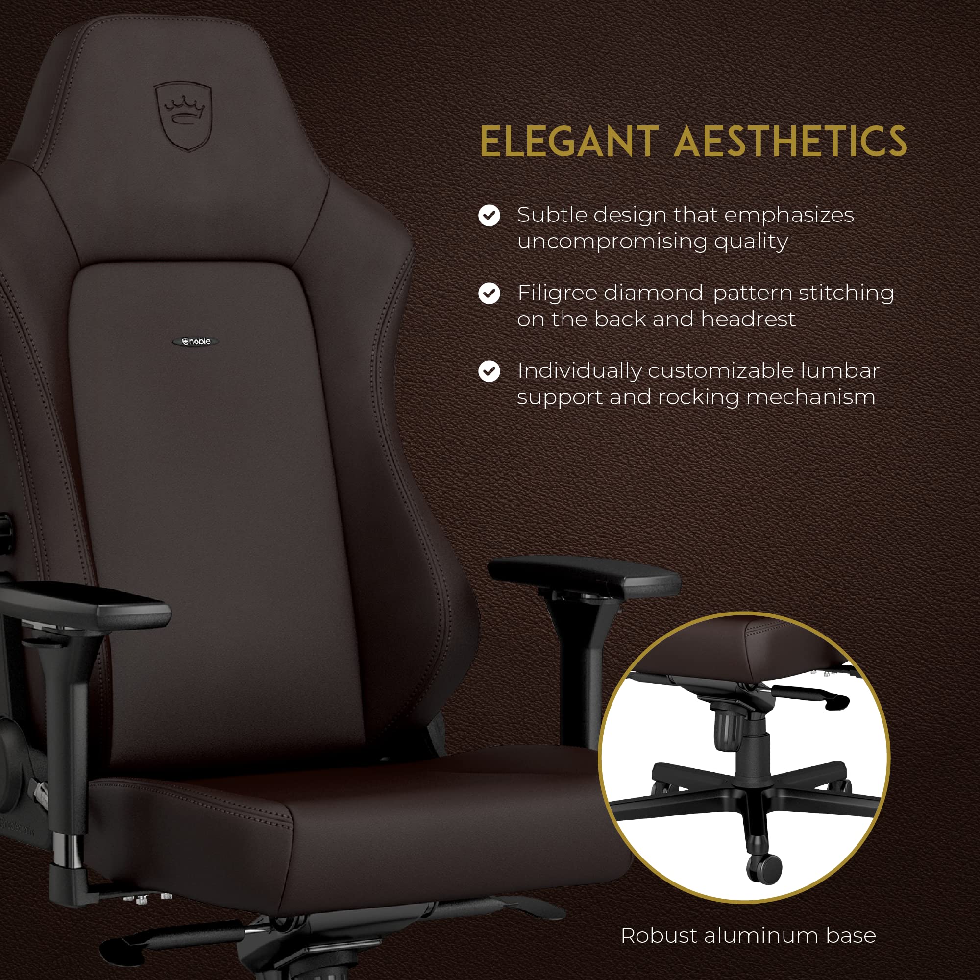 noblechairs Hero Gaming Chair/Office Chair with Lumbar Support, PU Hybrid Leather, Java Edition