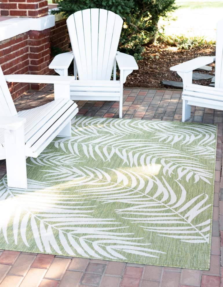 Unique Loom Outdoor Botanical Collection Area Rug - Palm (9' x 12' Rectangle, Green/ Ivory)